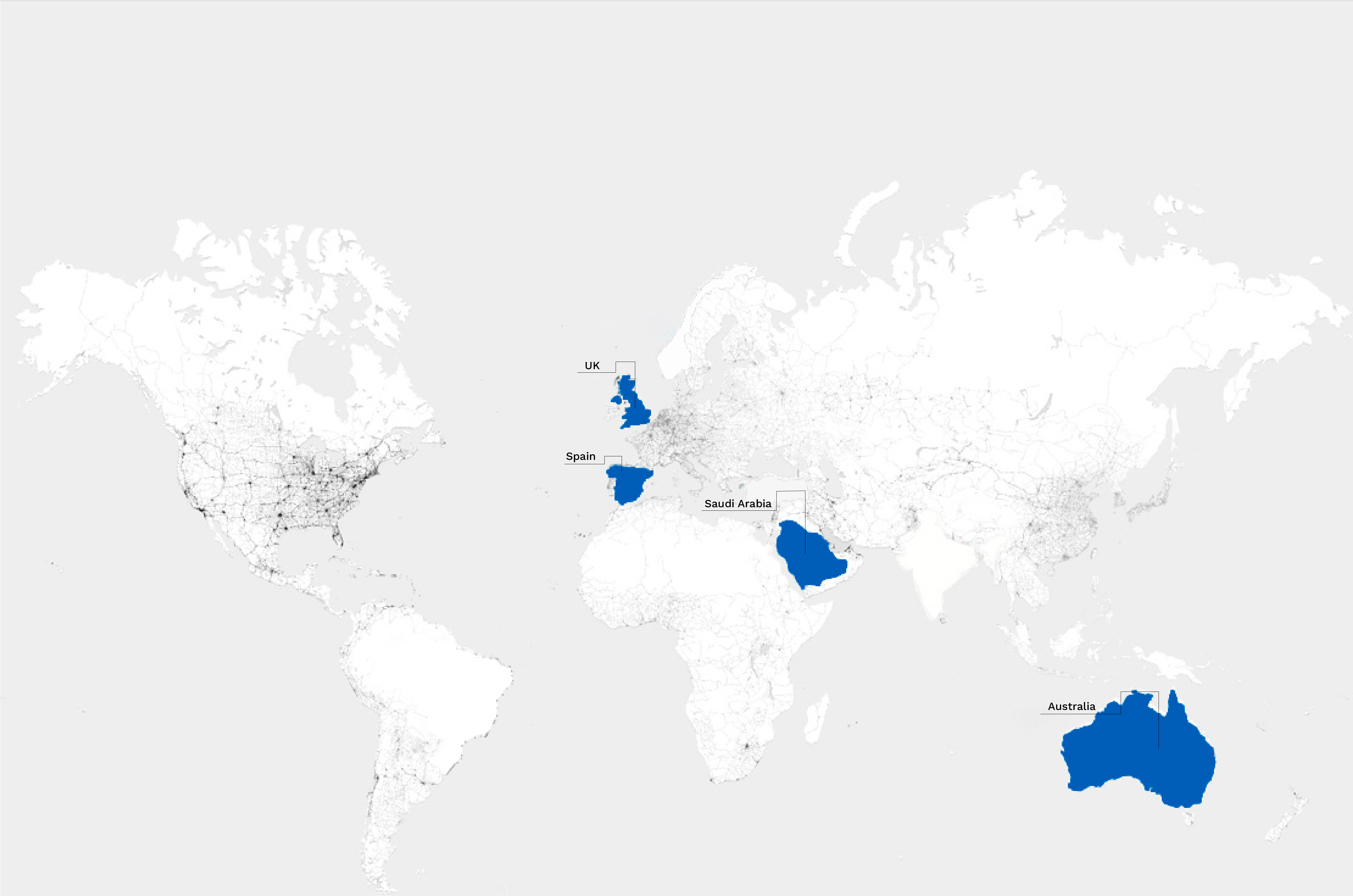 World map marking different parts of the world with Navantia UK locations